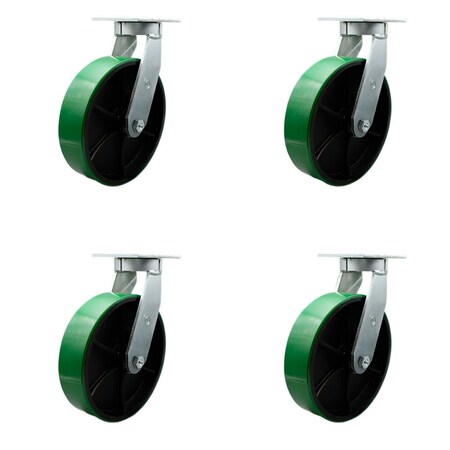 Service Caster 10'' Extra Heavy Duty Green Poly on Cast Iron Wheel Swivel Caster , 4PK CRAN-SCC-KP92S1030-PUR-GB-4